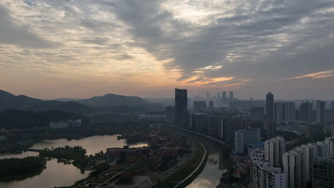 City skyline at dusk
