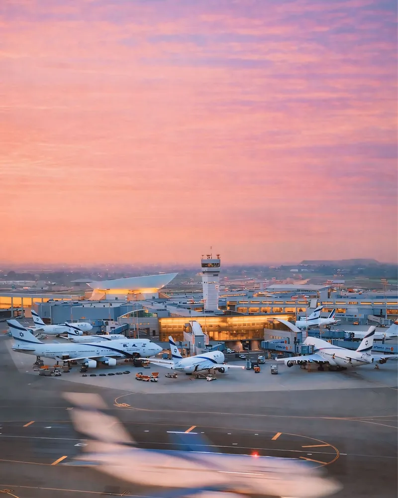 Airport terminal with departing passengers